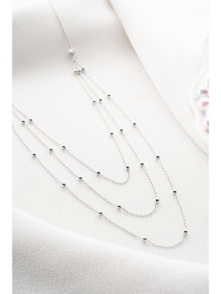 Nisan Ketten und Armband Set, Silber Halskette mit 3-reihigem Design und kleinen Dorika-Perlen von Nisan