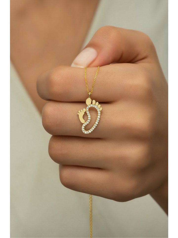 Nisan Ketten und Armband Set, Silber Halskette mit Fußabdruck-Anhänger Goldbeschichtet mit Zirkonia von Nisan