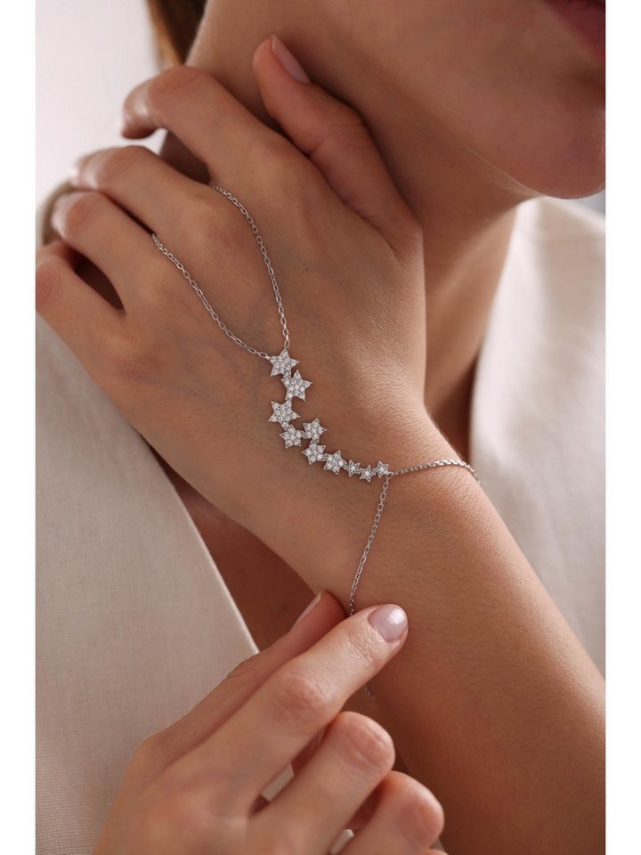 Nisan Ketten und Armband Set, Silber Handkette, Şahmeran-Handkette Zirkonia-Sternenmotiv „Milky Way“ von Nisan
