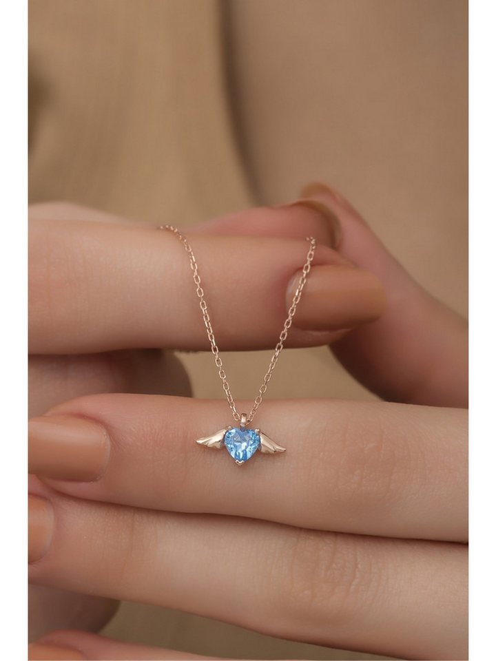 Nisan Ketten und Armband Set, Silber Schmetterling Halskette mit schwarzen Zirkonia – Rosévergoldet von Nisan