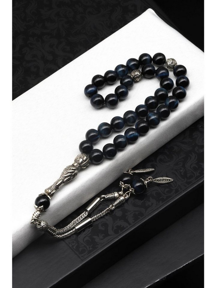 Nisan Ketten und Armband Set, Tigerauge Edelstein Tesbih Gebetskette – 33 Perlen, 8 mm Rundschliff von Nisan