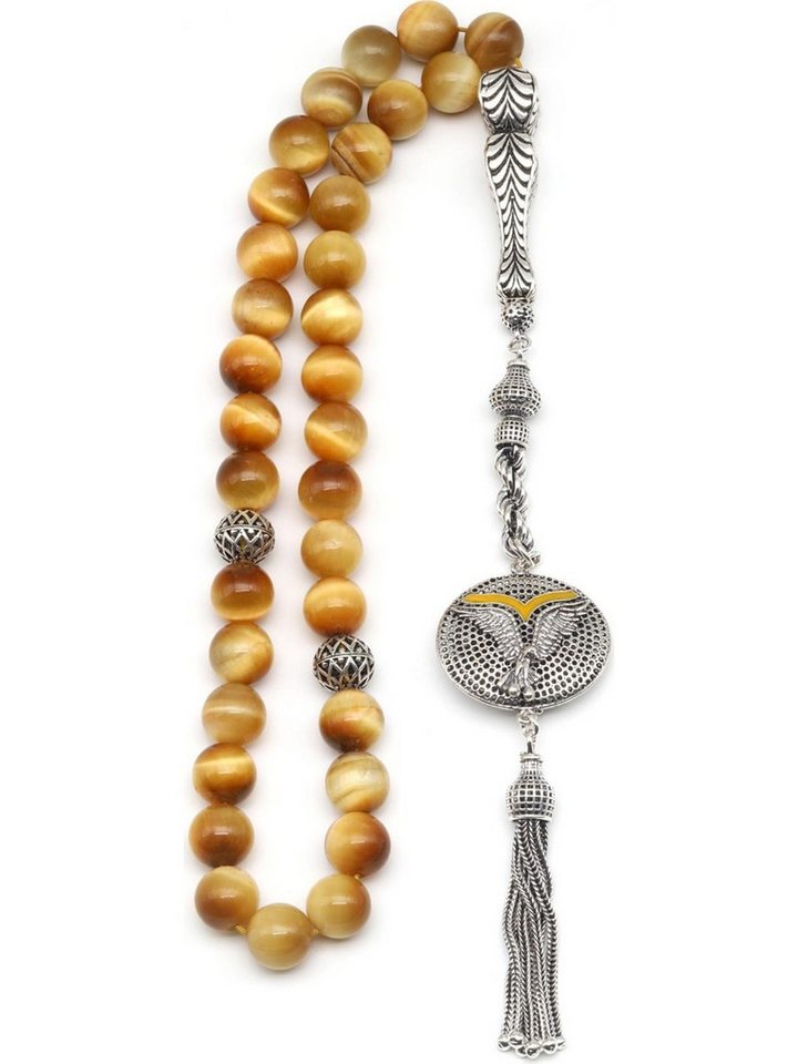 Nisan Ketten und Armband Set, Tigerauge Gebetskette, 10 mm Rundschliff, mit 925er Silberverzierungen von Nisan