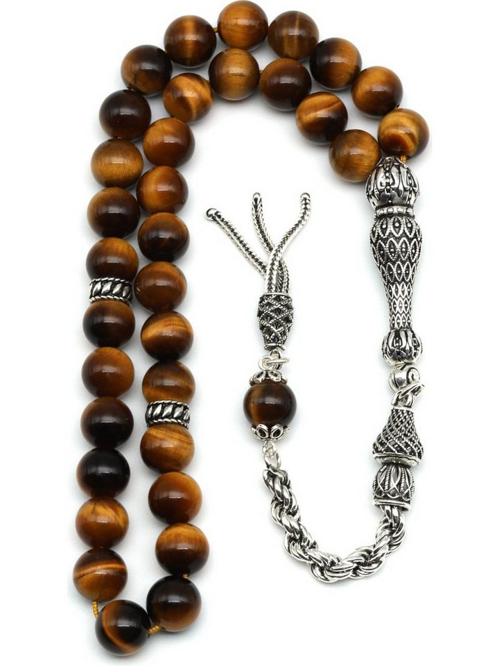 Nisan Ketten und Armband Set, Tigerauge Tesbih Gebetskette, 8 mm Rundschliff, 925er Sterlingsilber von Nisan