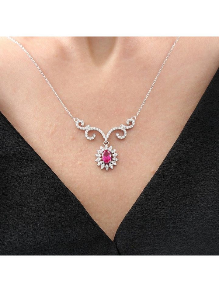 Nisan Ketten und Armband Set, Vega-Stern Rubin Eleganz – Silberkette mit synthetischem Rubin von Nisan