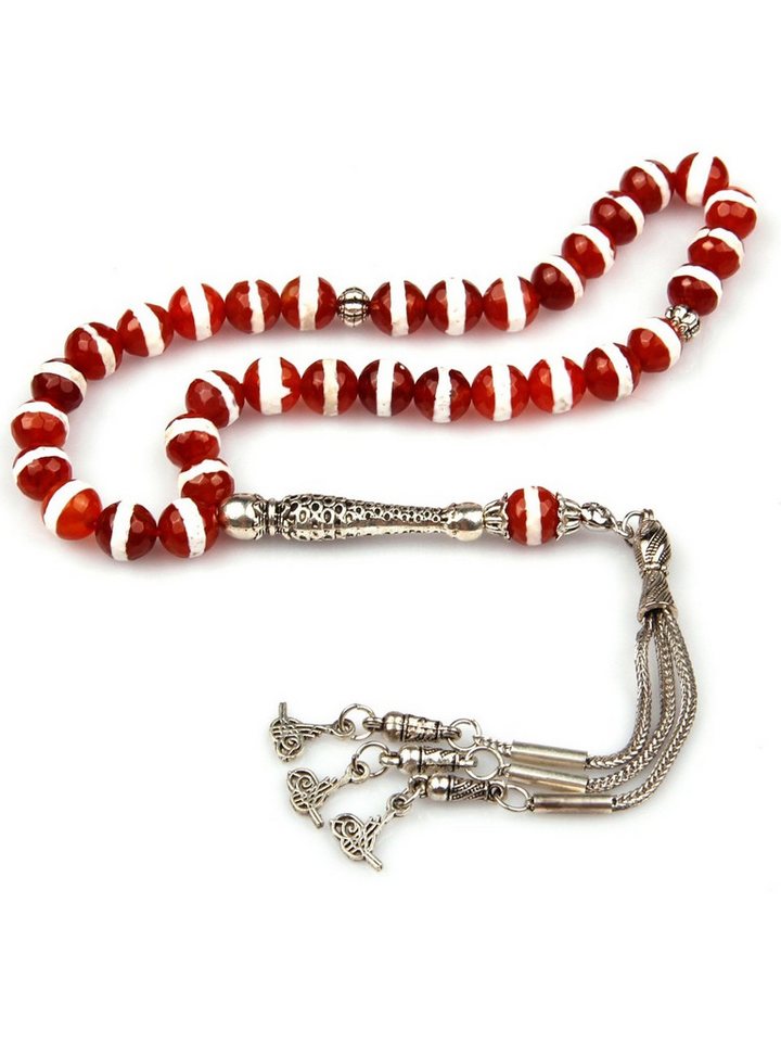 Nisan Ketten und Armband Set, Weiß gestreifter Achat Naturstein Tasbih – 33 Perlen Gebetskette von Nisan