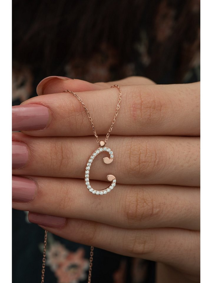 Nisan Ohrring-Set, 925 Silber Damen Halskette – Buchstabe C mit Zirkonia & Rosévergoldung von Nisan