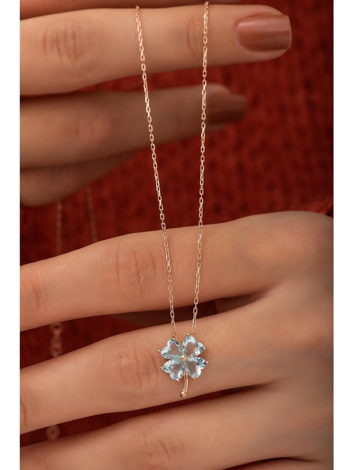 Nisan Ohrring-Set, 925 Silber Damen Halskette – Vierblättriges Kleeblatt mit Aquamarin von Nisan