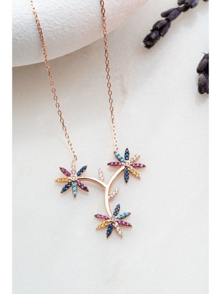 Nisan Ohrring-Set, 925 Silber Damen Halskette mit bunten Zirkonia im Wildblumen-Design von Nisan