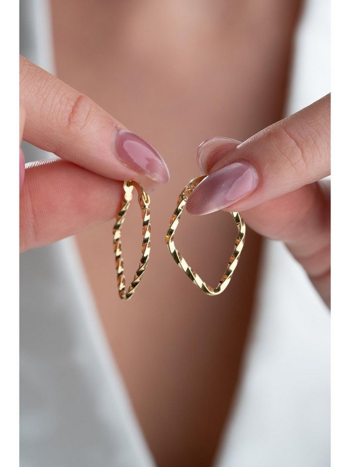 Nisan Ohrring-Set, 925 Silber Damen Ohrringe – Goldplattierte Creolen im gedrehten Design von Nisan