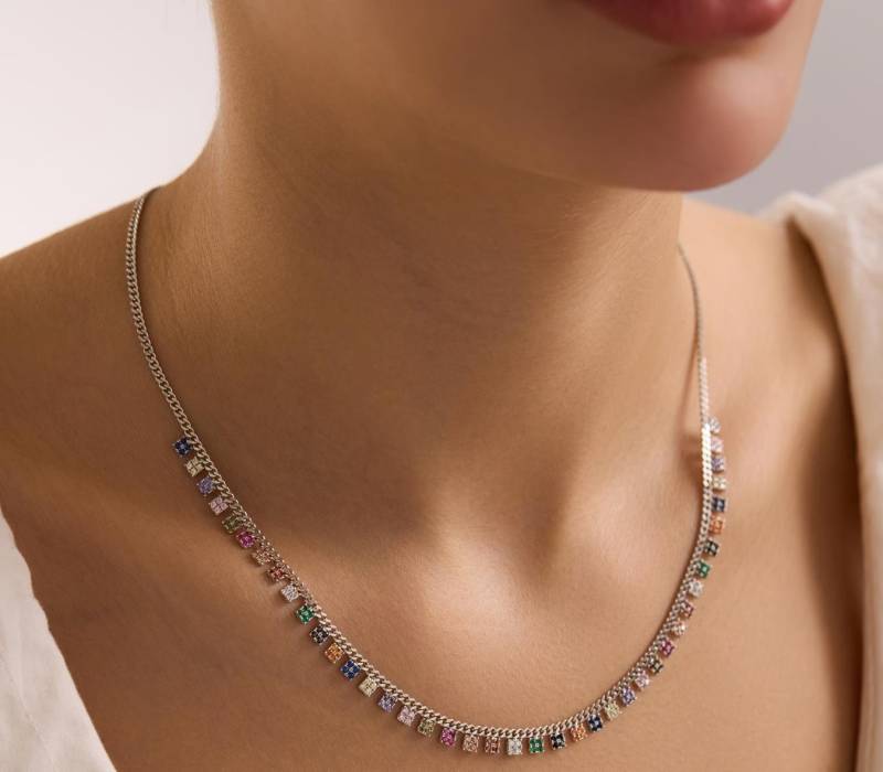 Nisan Ohrring-Set, 925 Silber Gurmettkette mit bunten Zirkonsteinen, Quadratisches Design von Nisan