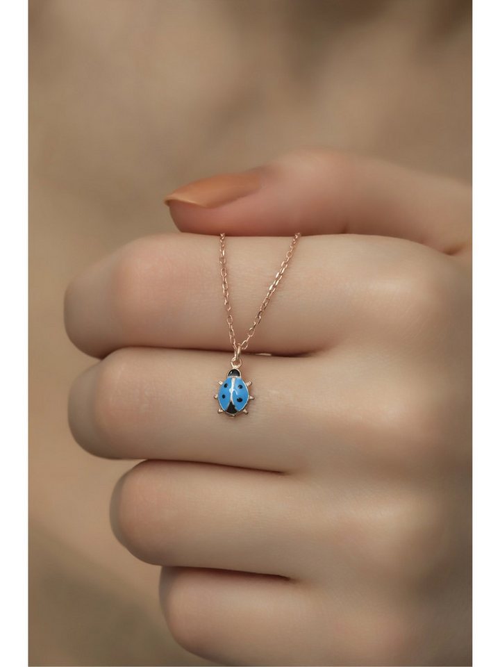 Nisan Ohrring-Set, 925 Silber Halskette, kleiner Marienkäfer-Anhänger mit blauer Emaille von Nisan