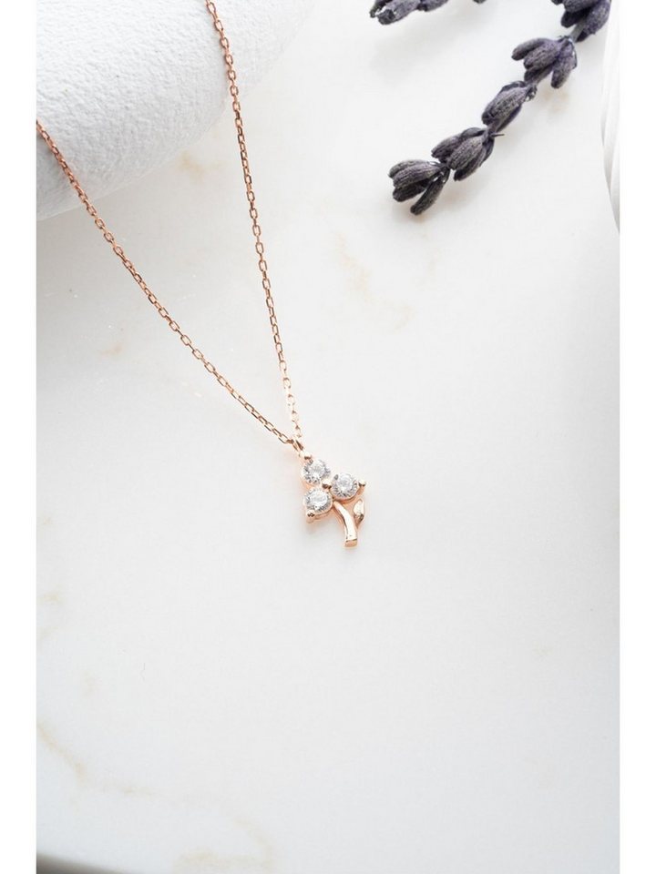 Nisan Ohrring-Set, 925 Silber Halskette Rosévergoldet 3-blättriges Kleeblatt mit Zirkonia von Nisan