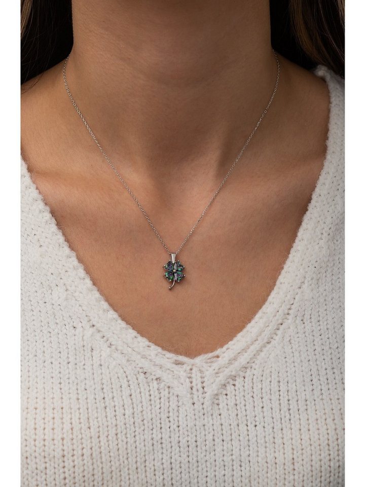 Nisan Ohrring-Set, 925 Silber Halskette – Vierblättriges Kleeblatt mit mystischem Topas von Nisan