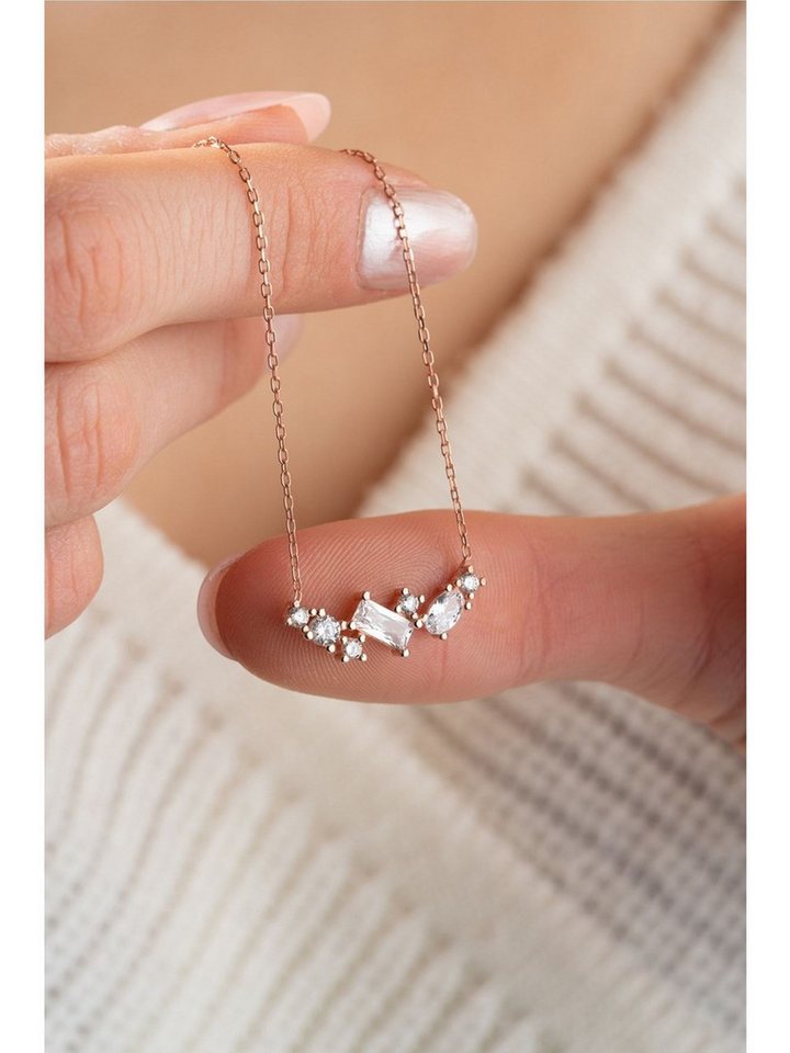 Nisan Ohrring-Set, 925 Silber Halskette mit Weißem Baget-Zirkonia – Schlicht und Elegant von Nisan