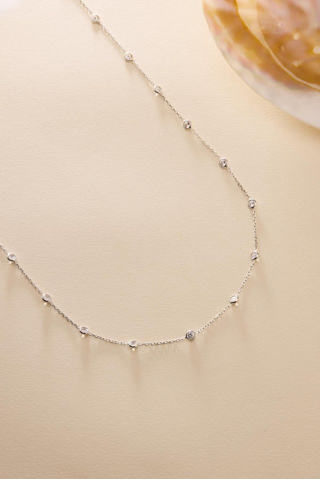 Nisan Ohrring-Set, 925 Silber Halskette mit weißen Zirkonsteinen Rodyumbeschichtet, 85 cm von Nisan