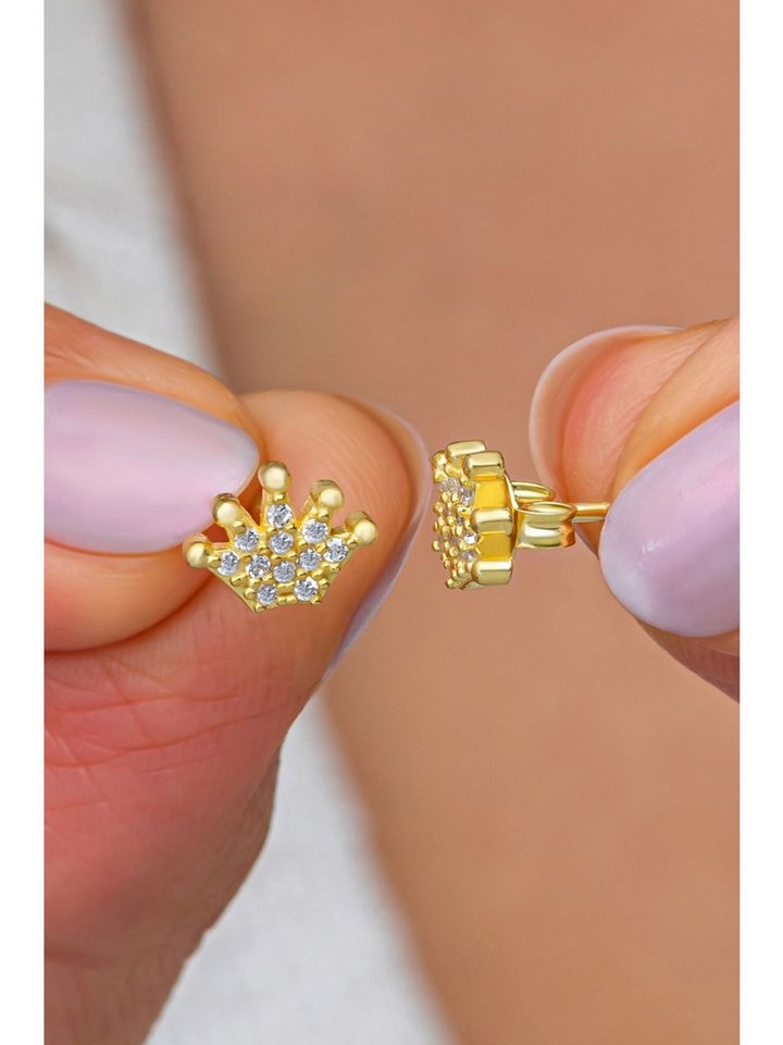 Nisan Ohrring-Set, 925 Silber Ohrstecker – Damen Krone Design mit Zirkonia, Vergoldet von Nisan