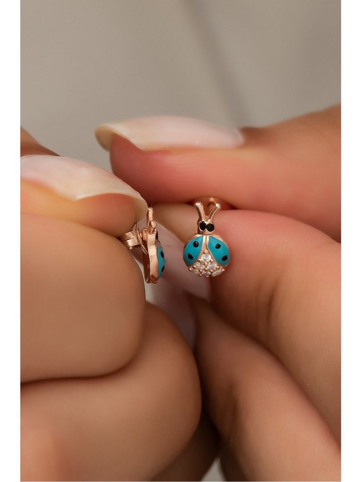 Nisan Ohrring-Set, 925 Silber Ohrstecker – Mini Marienkäfer in Türkis mit Zirkonia von Nisan