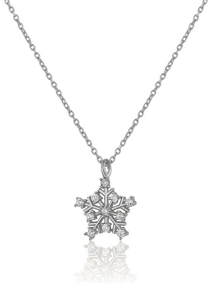 Nisan Ohrring-Set, 925 Silber Schneeflocken Kette – Zirkonia besetzt, 43-45 cm von Nisan