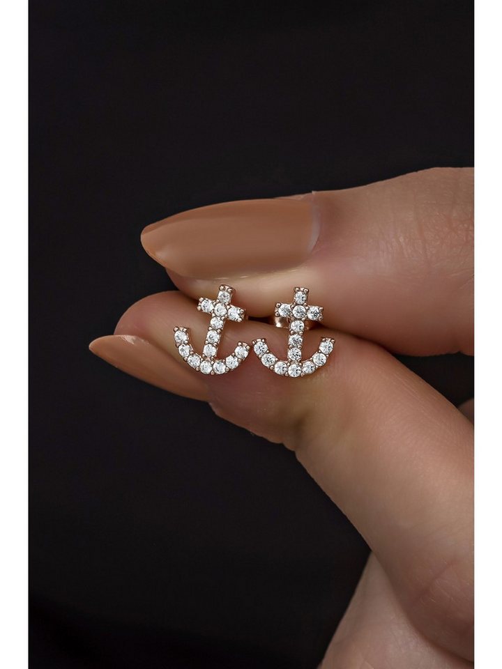 Nisan Ohrring-Set, 925 Sterling Silber Damen Ohrstecker – Anker Design mit Zirkonia von Nisan