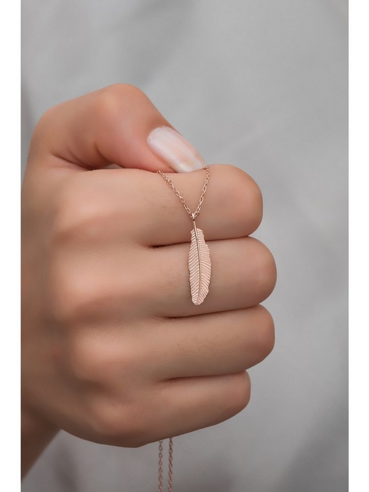 Nisan Ohrring-Set, 925 Sterling Silber Halskette mit Rosévergoldung – Feder-Anhänger von Nisan