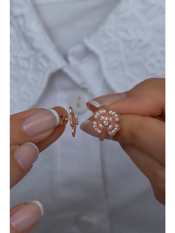 Nisan Ohrring-Set, 925 Sterling Silber Ohrringe, Kleeblatt-Design mit funkelnden Zirkonia von Nisan