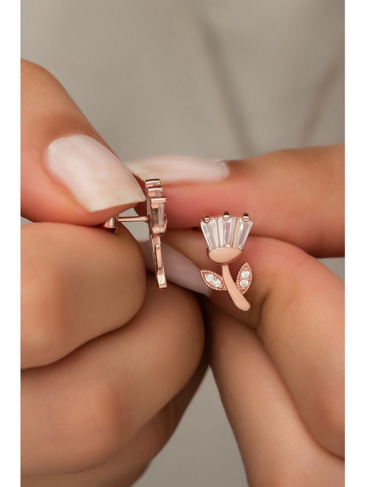 Nisan Ohrring-Set, 925 Sterling Silber Ohrringe, Tulpen-Design mit Baget-Zirkonia von Nisan