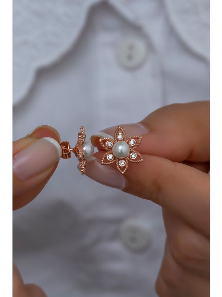 Nisan Ohrring-Set, 925 Sterling Silber Ohrringe – Blumen Design mit Perle und Zirkonia von Nisan