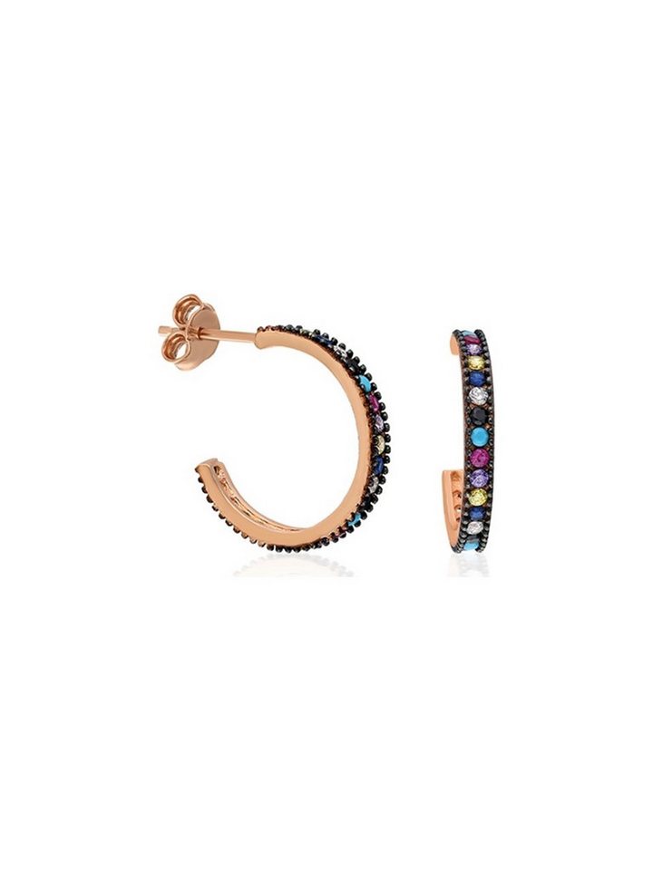 Nisan Ohrring-Set, 925 Sterling Silber Ohrringe – Halb-Creolen mit Multicolor Zirkonia von Nisan