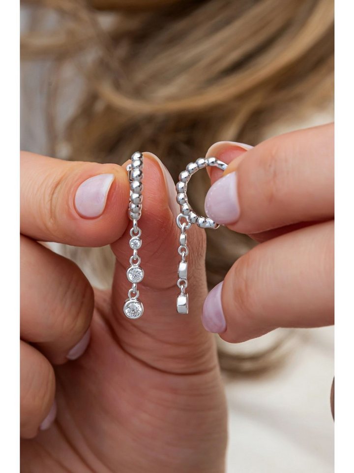 Nisan Ohrring-Set, 925 Sterling Silber Ohrringe – Rhodiniert, Creolen mit Perlenstruktur von Nisan