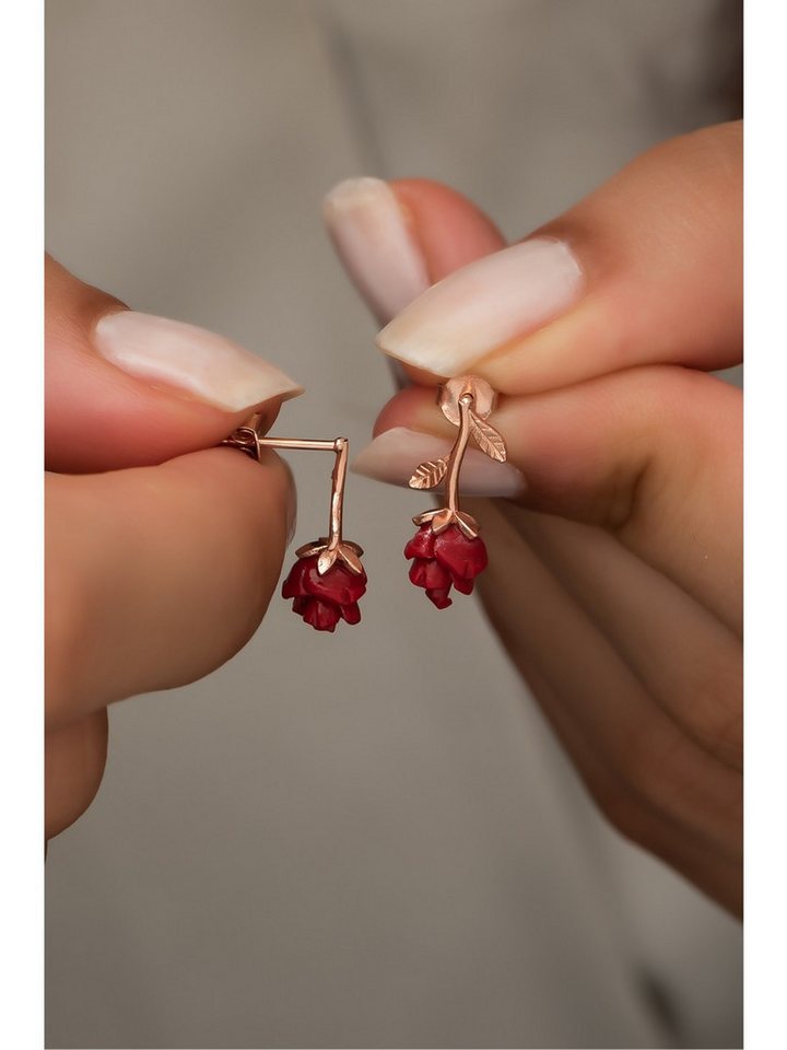 Nisan Ohrring-Set, 925 Sterling Silber Ohrringe – Rosegold mit Roter Rosenblüte von Nisan