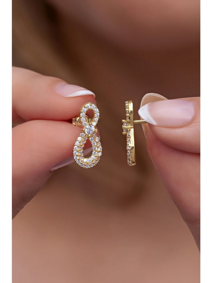 Nisan Ohrring-Set, 925 Sterling Silber Ohrringe – Vergoldete Infinity-Form mit Zirkonia von Nisan