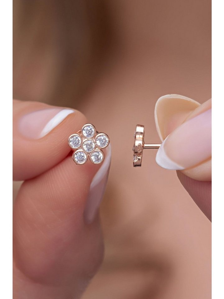 Nisan Ohrring-Set, 925 Sterling Silber Ohrstecker, Damen Blume Design mit weißen Zirkonia von Nisan