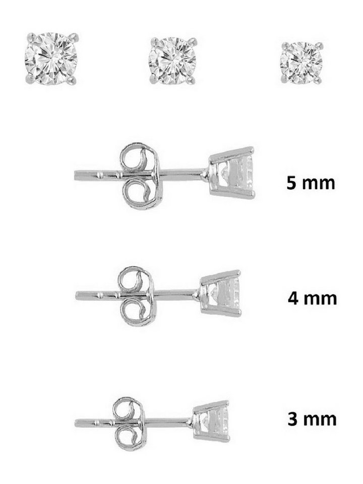 Nisan Ohrring-Set, 925 Sterling Silber Ohrstecker Set – 3 paar. Zirkonia Solitär Ohrringe von Nisan