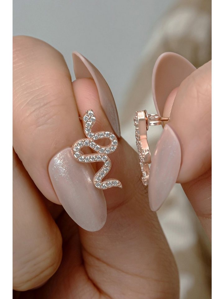 Nisan Ohrring-Set, 925 Sterling Silber Schlangen-Ohrringe mit Zirkonia – Rosévergoldet von Nisan
