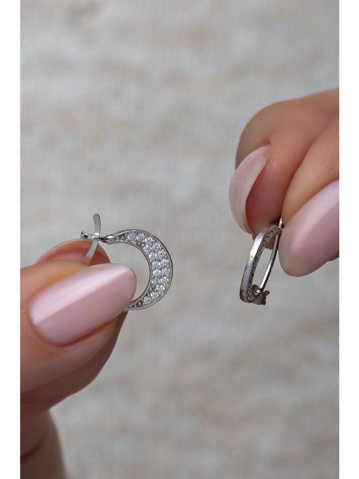 Nisan Ohrring-Set, 925er Silber Damen Ohrringe – Kleine Halbmond Ohrstecker mit Zirkonia von Nisan