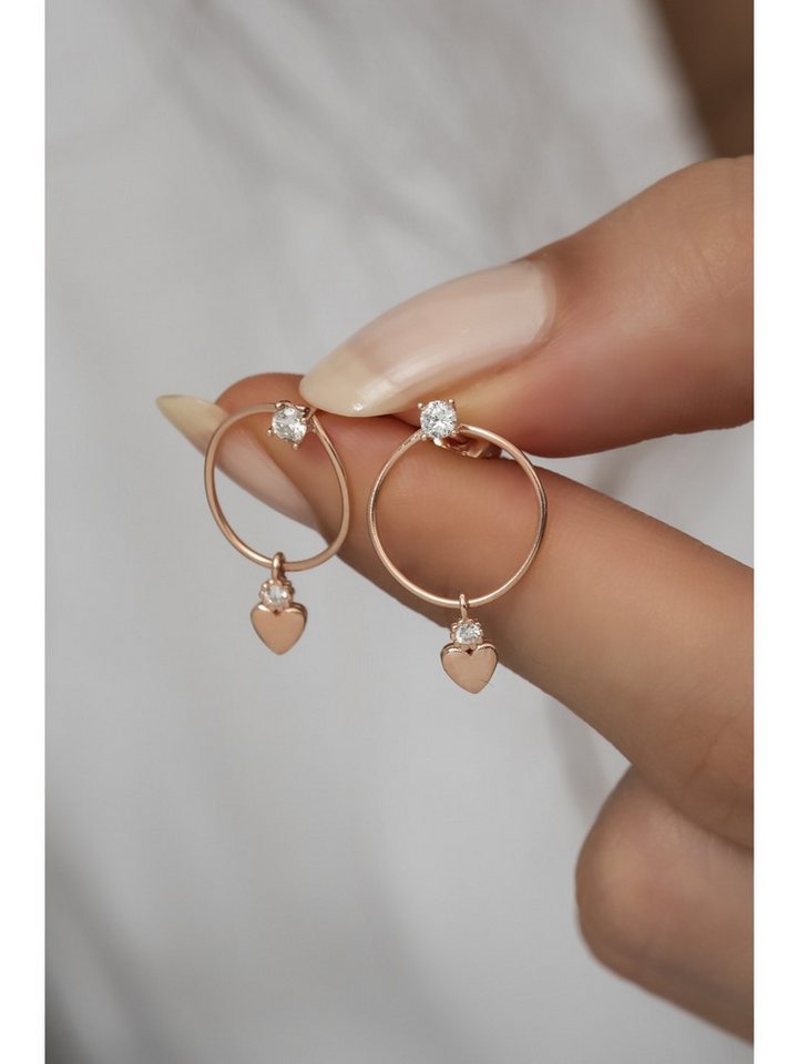 Nisan Ohrring-Set, 925er Silber Damen Ohrringe – Zirkonia Ohrstecker mit Herz Anhänger von Nisan