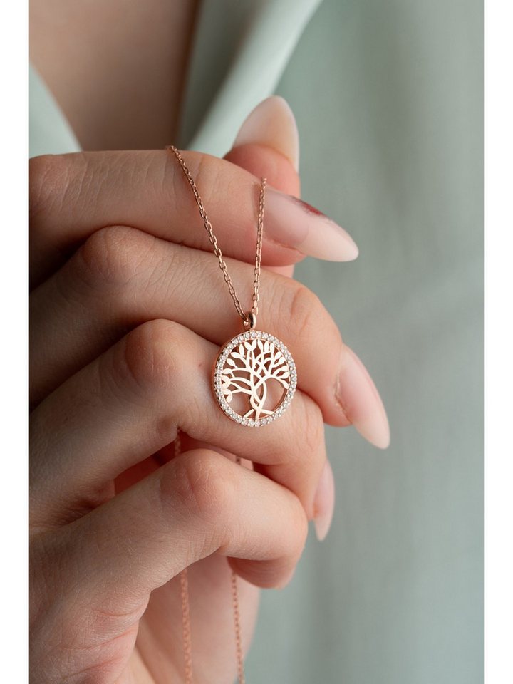 Nisan Ohrring-Set, 925er Silber Halskette – Lebensbaum Anhänger mit Zirkonia von Nisan