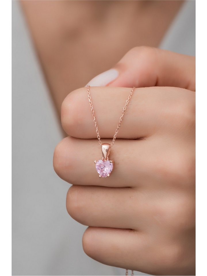 Nisan Ohrring-Set, 925er Silber Halskette – Rosévergoldet mit rosa Zirkonia Herz-Anhänger von Nisan