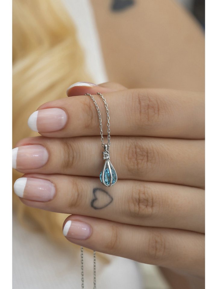 Nisan Ohrring-Set, Damen Halskette mit Aquamarin Anhänger, 925 Sterling Silber Rhodiniert von Nisan