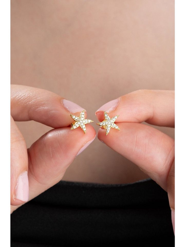Nisan Ohrring-Set, Damen Ohrstecker – 925 Sterling Silber Goldplattiert, Mini Seestern von Nisan