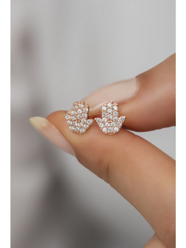 Nisan Ohrring-Set, Damen Ohrstecker – 925er Silber, Fatima-Hand Design mit Zirkonia von Nisan