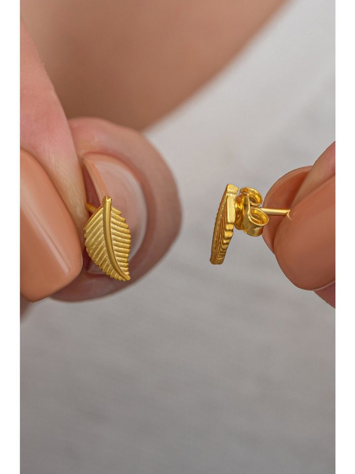 Nisan Ohrring-Set, Damen Ohrstecker – 925er Silber, Goldplattiert, zartes Blatt-Design von Nisan