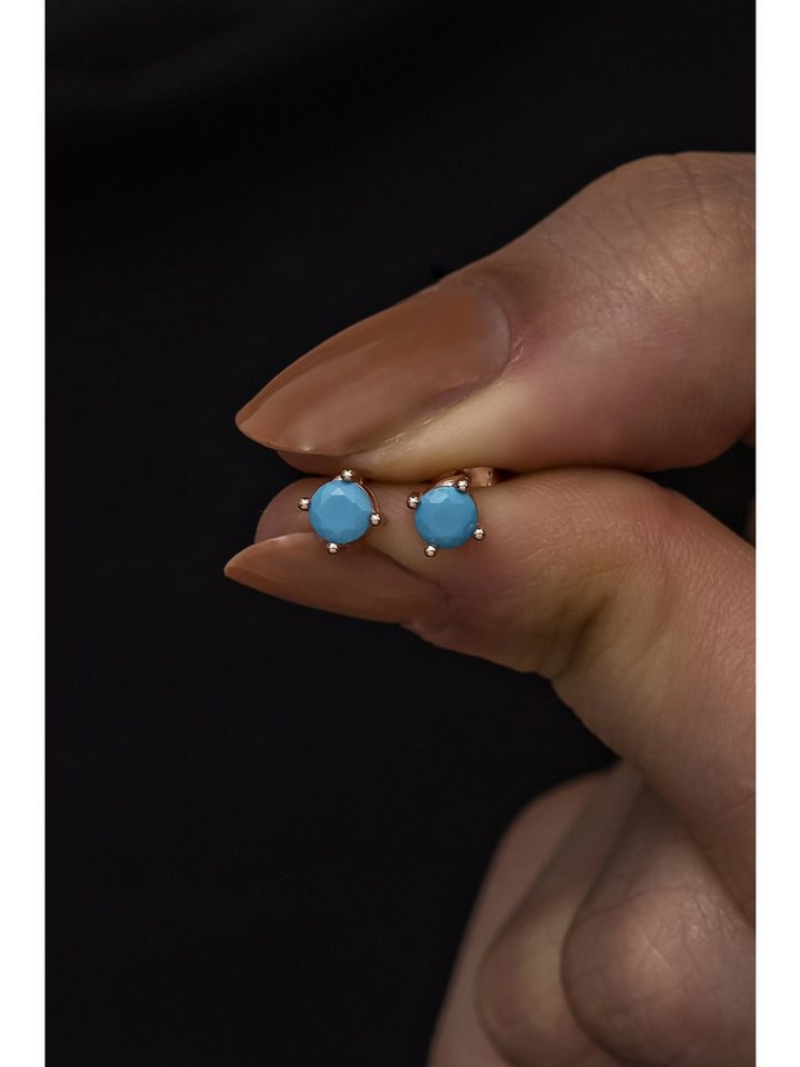 Nisan Ohrring-Set, Damen Ohrstecker – 925er Silber, Rosévergoldet mit 4 mm Türkis-Stein von Nisan