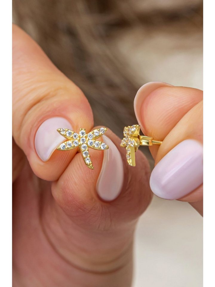 Nisan Ohrring-Set, Damen Ohrstecker – 925er Silber vergoldet, Libelle Design mit Zirkonia von Nisan