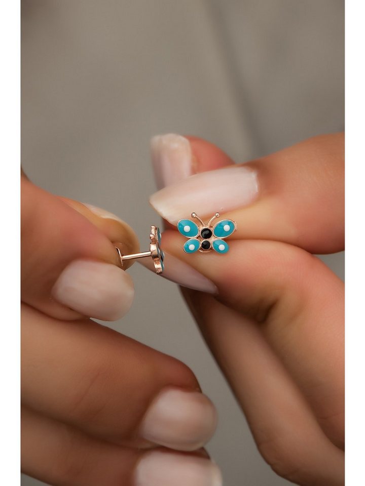 Nisan Ohrring-Set, Damen Ohrstecker – Silber, Schmetterling mit türkisfarbener Emaille von Nisan