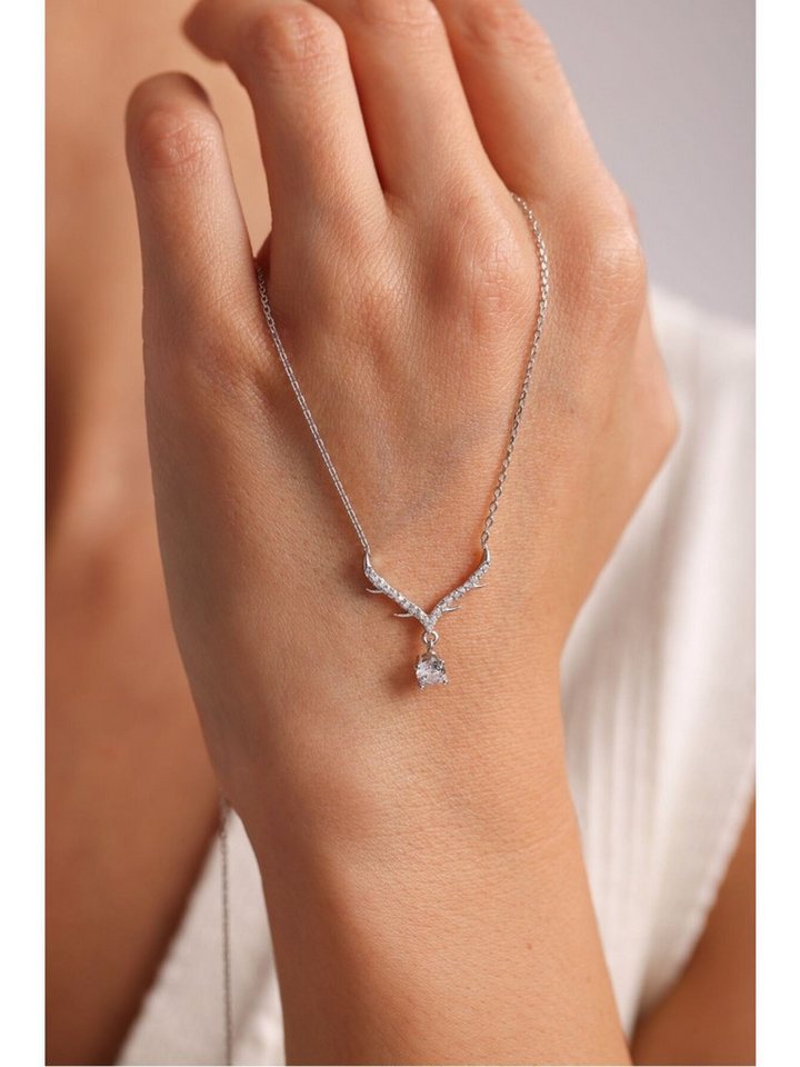 Nisan Ohrring-Set, Flügel Solitär Halskette Damen 925 Silber Rhodium Zirkonia Elegant von Nisan