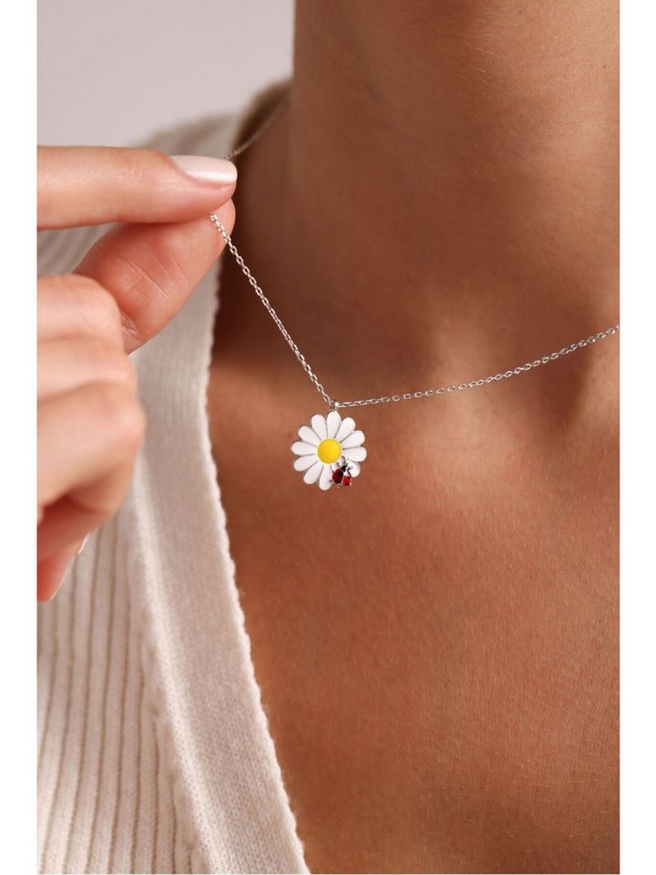 Nisan Ohrring-Set, Gänseblümchen Halskette Damen 925 Silber Rhodium Marienkäfer Glück von Nisan