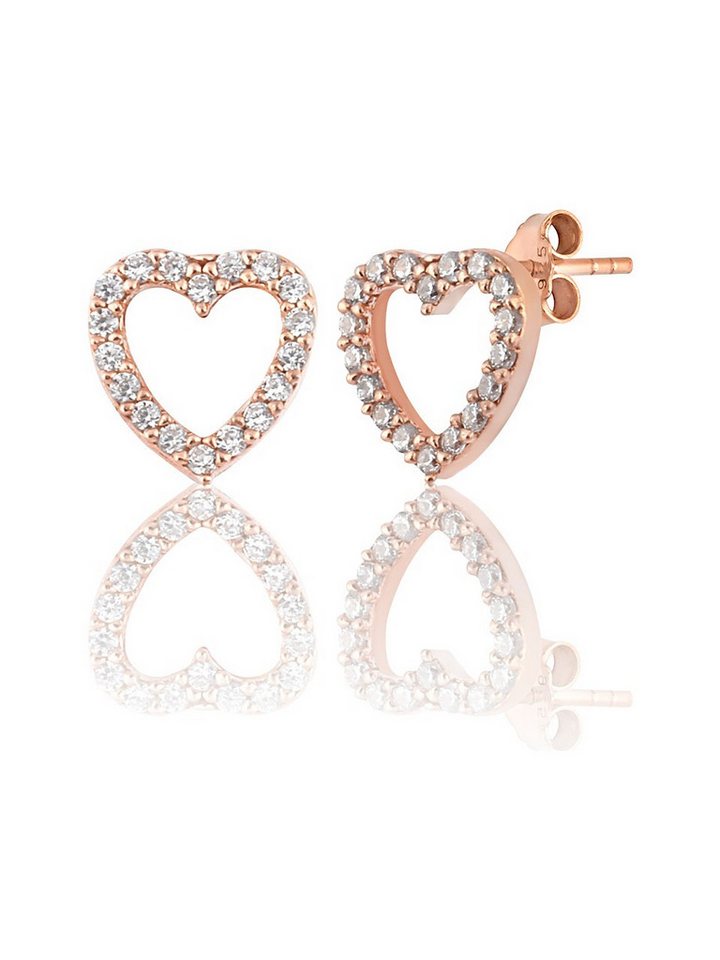 Nisan Ohrring-Set, Herz Ohrringe aus 925 Sterling Silber mit Zirkonia – Rosévergoldet von Nisan