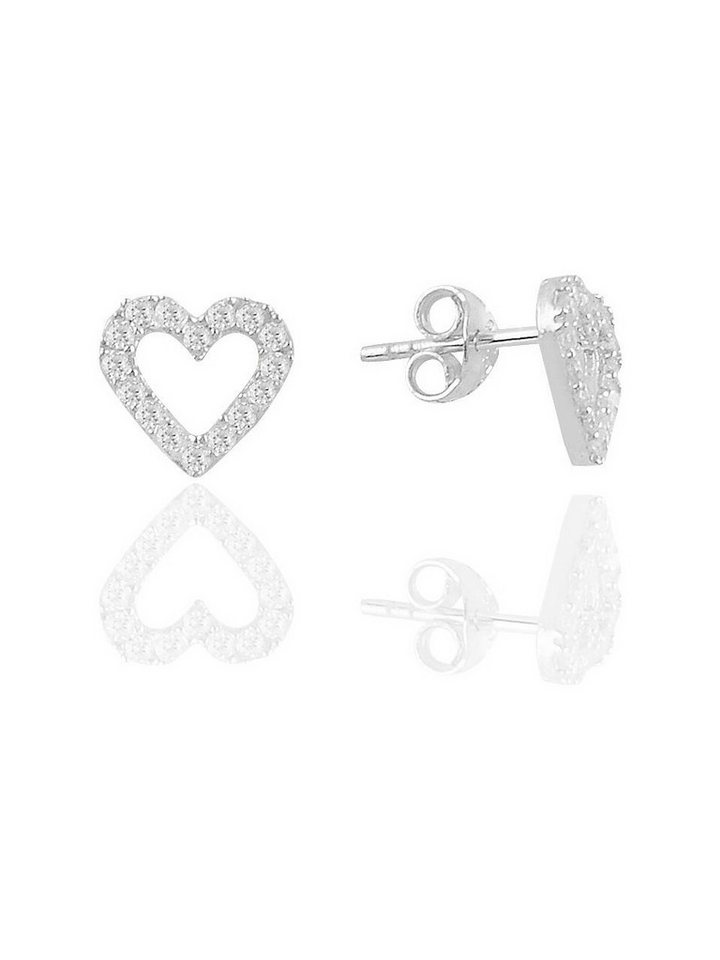 Nisan Ohrring-Set, Herz Ohrstecker, 925 Sterling Silber, Rhodiniert, Mit Zirkonia Steinen von Nisan