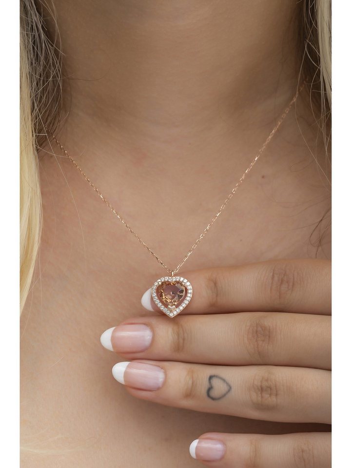 Nisan Ohrring-Set, Herzanhänger Halskette – 925er Silber mit Zultanite, Zirkonia-Steinen von Nisan